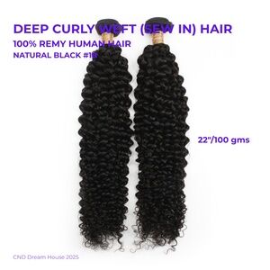 22" Weft (Sew in) Hair Extensions 100g Deep Curly Natural Black 1B